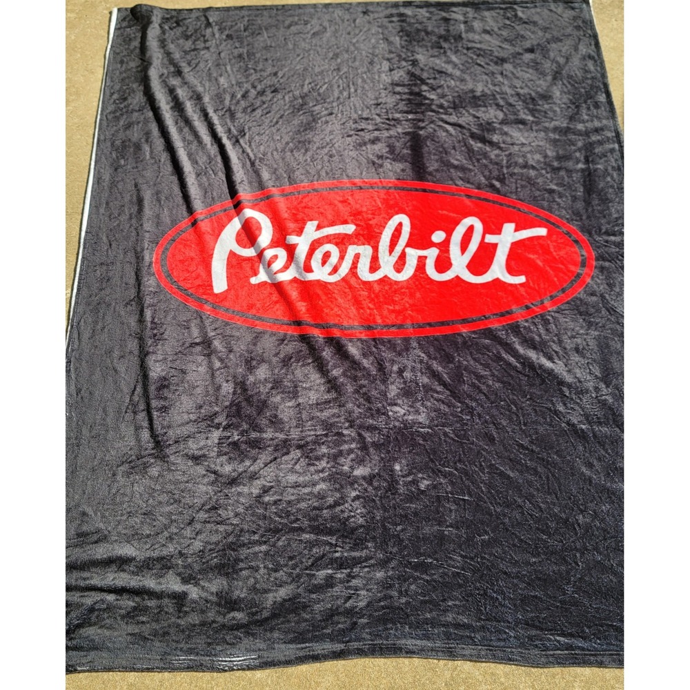 Peterbilt Motor Company Plush Throw Blanket Gray Red Oval Logo Semi Truck 60x76